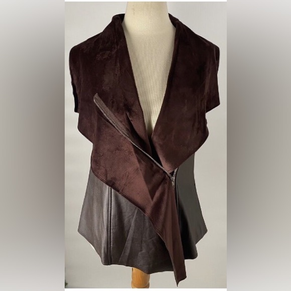 Ya ya & Co brown vegan leather and suede sleeveless vest - Picture 1 of 11